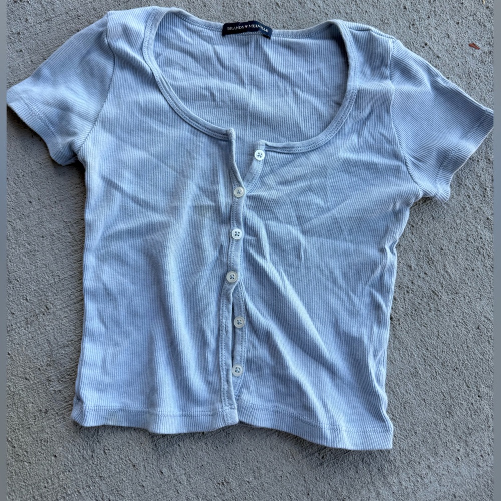 Brandy melville Light Blue Button-Up Ribbed Top - Picture 2 of 4